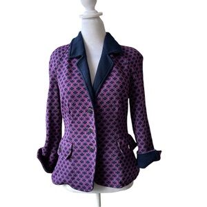 LUISA SPAGNOLI XS/S Purple Navy Knit Blazer Wool Blend